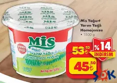 MİS YOĞURT YARIM YAĞLI HOMOJENİZE 1500 G MİS YOĞURT YARIM YAĞLI HOMOJENİZE 1500 G